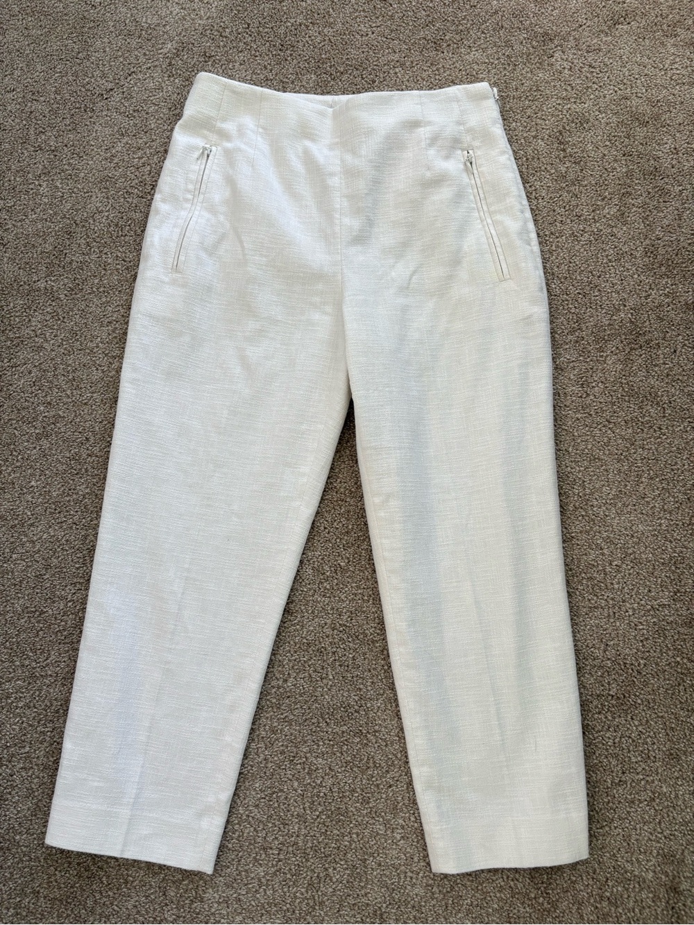 Club Monaco Off-White Textured Trouser Capris Zip Pockets Size 4 Classic Preppy